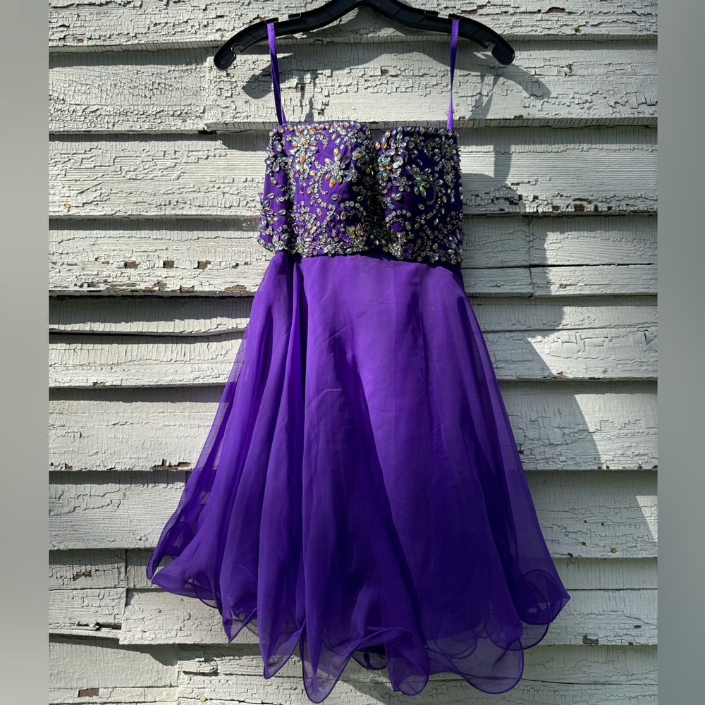 Deep Purple Beaded Chiffon‎ Strapless Dress Sz 0